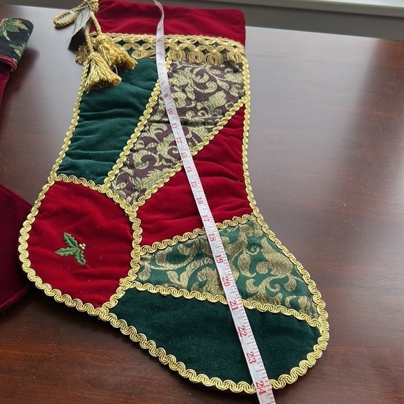 2 Victorian holiday stockings tassels extra large in size mixed media material - Picture 4 of 17